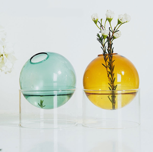 Vaso a forma di sfera di vetro colorato creativo all'ingrosso con Base cilindrica in vetro Nortern europa vaso da tavolo casa Derco - Product Image 4
