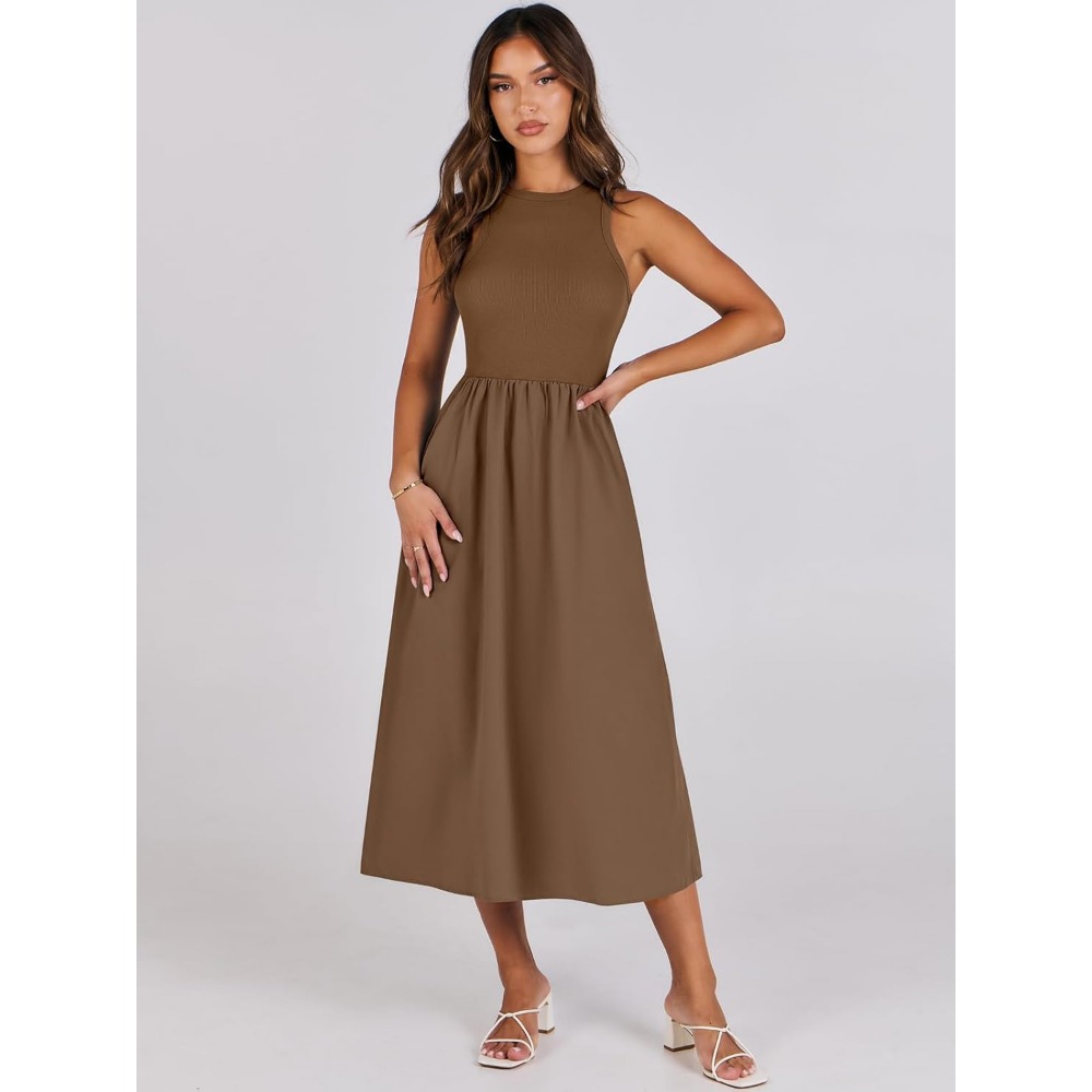 knee length dresses for ladies Breezy Light Sage Sleeveless Midi Dress main image 0