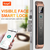TUYA Serrure de porte intelligente avec déverrouillage à distance Reconnaissance faciale Mot de passe d'empreinte digitale et interphone vidéo Porte en bois rouge Accès sans clé