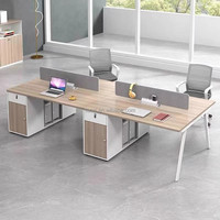 Bureau d'ordinateur en chêne gris foncé pour 2 personnes au design moderne avec double meuble de rangement, tiroirs de classement extra longs et pratiques pour les villas