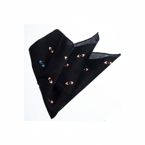 Pañuelo de bolsillo 100% viscosa natural negro con diseño de boca de bebé y patrón azul, accesorio de lujo hecho a mano para hombre, Turquía - Product Image 2