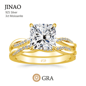 Luxe Kwaliteit Verloving Sieraden Ring Voor Dames <span class=keywords><strong>3ct</strong></span> Kussen <span class=keywords><strong>Moissanite</strong></span> 925 Sterling Zilveren Koppels Ring Set - Product Image 1