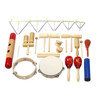 Wooden Orff Percussion Instrument Set for Early Education-6-Piece Metal Wood Rattle Hand Drums Sand Eggs Cartoon Design for Kids