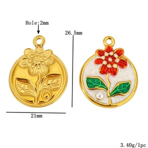 Colgante de acero inoxidable con forma mixta, diseño de flor pintada al óleo, accesorios de joyería para la fabricación de pulseras - Product Image 3