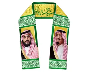 Vendita calda nuova bandiera dell'arabia saudita sciarpa king Salman 23 settembre.