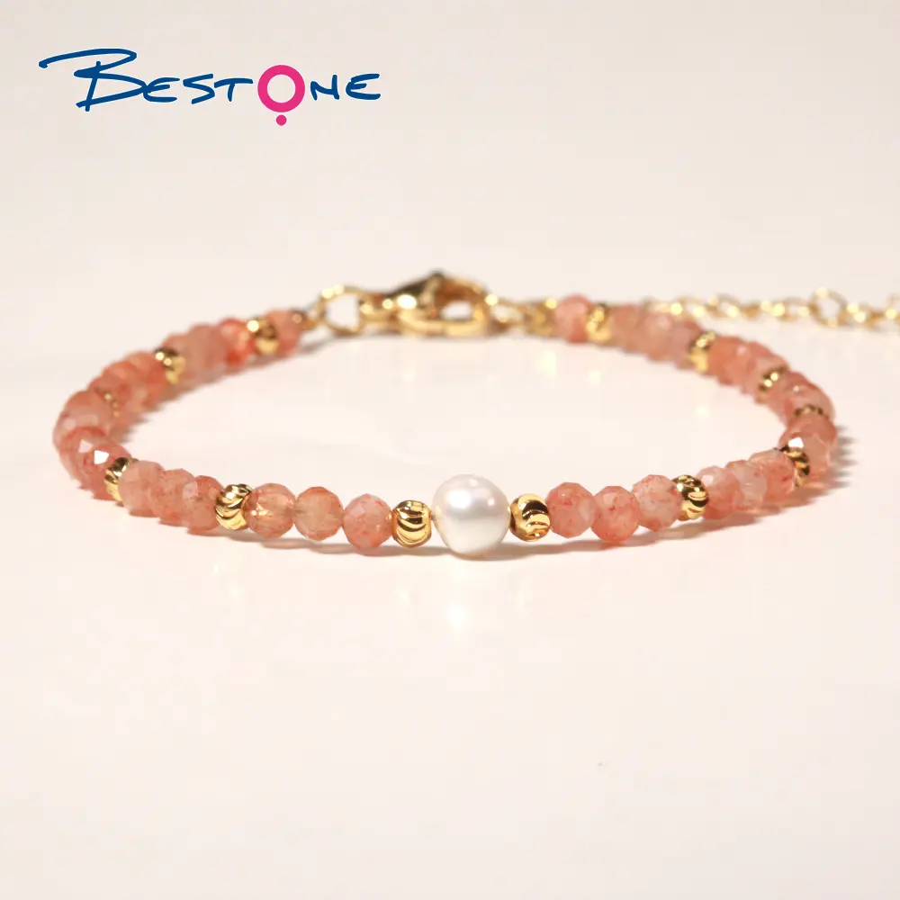 New Design Copper Plated Real Gold Beads 3.5mm Faceted Gemstone Jewelry Freshwater Pearl Adjustable Custom Bracelet for Women