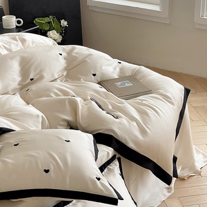 Korean French Style 60 Count <b>Sheet</b> Set Cool Silky Smooth Embroidered Heart Home Summer Spring Autumn - Product Image 3