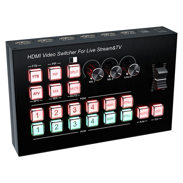 Live Streaming Video Switcher with 4 X for HDMI Inputs Multicamera Video Splitters & Converters 1080P