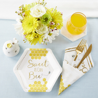 Assiettes en papier modernes avec abeille hexagonale de 9 pouces pour la fête de la révélation du sexe Article de vente chaude directe en usine