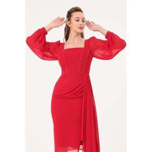 Veste décontractée rouge pour femme DANS, épaisseur standard, manches longues, fermeture boutonnée, tailles 38-42, toutes saisons - Product Image 4