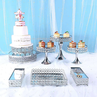 En gros, Ensemble de 8/9 pièces de présentoirs à gâteaux dorés en cristal couronne, pour mariage, outils de cuisine, présentoir à cupcakes et desserts pour buffet