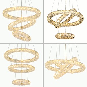 Modern Luxury Pendant <b>Light</b> Changeable Tri-colors LED Strip 44W Loft Apartment Hotel Bedroom 3 Ring Crystal <b>Chandelier</b> - Product Image 3