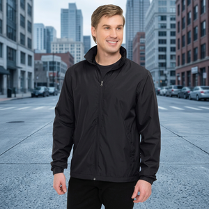 Veste coupe-vent noire pour homme, col montant, fermeture éclair, coupe-vent décontracté, vêtements d'extérieur pour l'automne - Product Image 3