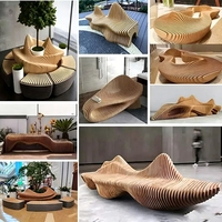 W01 Banc-Chaise de Luxe en Bois Massif, Découpé CNC, Forme Personnalisée, Finition Artistique, Mobilier d'Art pour Réception, Club, Intérieur, Siège Public