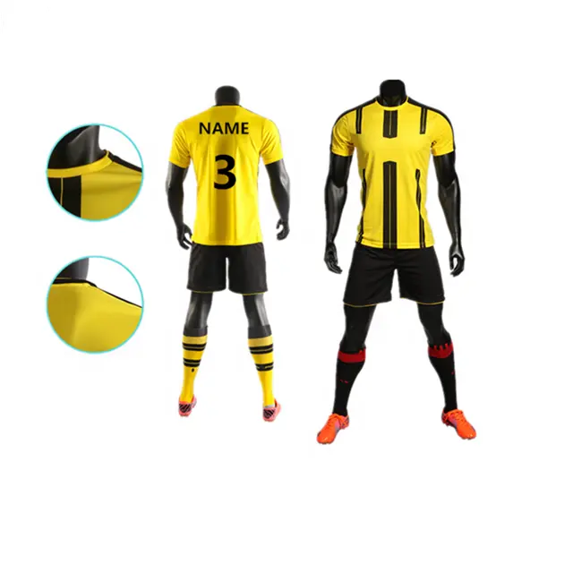 Sublimatie Custom Logo Zwart Geel Voetbalshirt