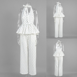 Conjunto Feminino Elegante de Verão J52: Top Halter Regata com Estampa de Bolinhas e Calça Pantalona - 2 Peças Modernas para Mulheres - Product Image 4