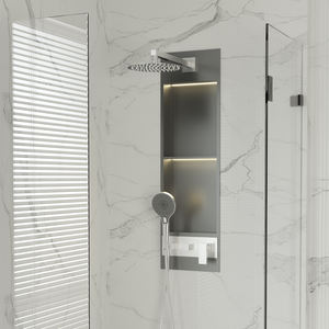 <span class=keywords><strong>Grande</strong></span> niche de douche <span class=keywords><strong>à</strong></span> double couche avec rangement, finition en acier inoxydable 304, avec une vanne de stabilisation de température moderne - Product Image 1