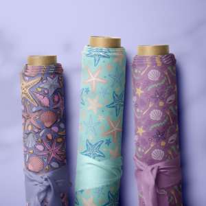 Nuovo Tessuto Liberty in Cotone Organico 100% con Stampa di Conchiglie e Stelle Marine per Abbigliamento Estivo per Bambini 2025 - Product Image 1