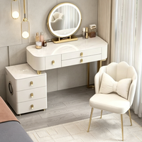 Petit bureau de maquillage Runwood avec miroir, table de maquillage blanche et grise avec tiroir de rangement pour chambre à coucher