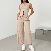 Ensemble tailleur velours fin anti-rides pour femme, idéal pour le bureau et les occasions professionnelles, avec gilet et pantalon large