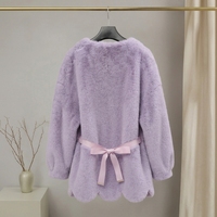 Veste en fausse fourrure de vison polyester lavande pour femme, col en V, poignets bouffants, ruban en satin, ouverture sur le devant, vêtement d'extérieur en fourrure de luxe