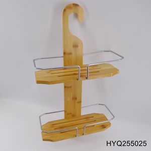 Modern 2-Tier Bamboo <strong>Shower</strong> <strong>Hanger</strong> Over-the-Head Bathroom <strong>Caddy</strong> with Hook Type Installation - Product Image 1