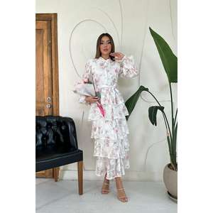 Robe à volants rayée rose en gros, style élégant et décontracté, design personnalisé, taille XS, longueur au sol, fermeture éclair durable pour la journée - Product Image 5