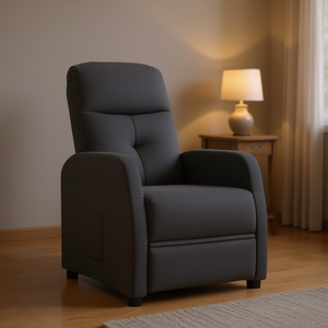 Dark Gray Fabric Recliner Manual Reclining Contemporary Living Room Chair Tight Back Padded Arms Wood <b>Frame</b> - Product Image 2