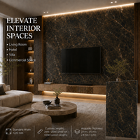 Panneau mural en PVC brillant MORLENX, marbre brun foncé noir à fines veines, pour projet d'aménagement intérieur de luxe