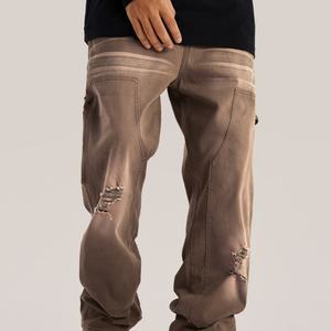 Jeans de Mezclilla Gruesos con Lavado Desgastado para Hombre, Fabricantes de Ropa Personalizada, Jeans Casuales de Carga para Hombre - Product Image 4