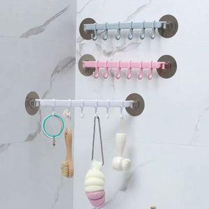 1pc Blue/White/Pink Suction Cup Type <b>Hook</b> 6 Rows for Kitchen Bathroom Corner Suspension Without Marks Hanger <b>Hook</b> - Product Image 1