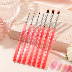 Ensemble de 7 pinceaux flexibles en nylon PBT pour nail art, outils de manucure pour extension de gel UV, fournitures en gros pour salons de manucure - Product Image 1
