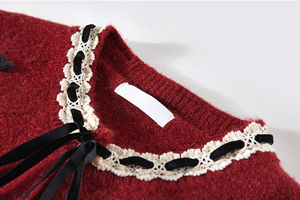 Cardigan <span class=keywords><strong>in</strong></span> <span class=keywords><strong>maglia</strong></span> stile moda donna <span class=keywords><strong>con</strong></span> rifinitura <span class=keywords><strong>in</strong></span> <span class=keywords><strong>pizzo</strong></span> <span class=keywords><strong>con</strong></span> fiocco elegante maglione invernale - Product Image 4
