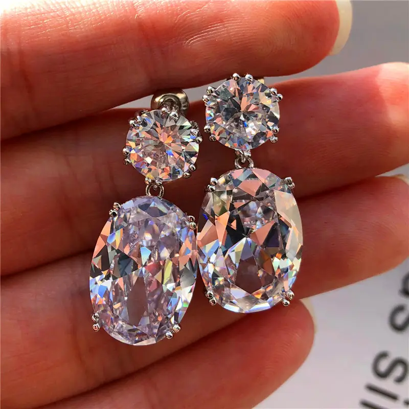 Brincos de zircônia cristal cúbico feminino, brincos com pedra preciosa oval, venda no atacado, 2022