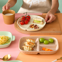 Bambus assiette divisée à 3 compartiments faite à la main fruits divisés nordiques résistant à la chaleur carré porcelaine céramique CLASSIC fête gravure