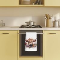 Handuk dapur Highland sapi lucu 60*40cm serat mikro antik cat air bunga kupu-kupu wafel handuk tangan untuk dapur