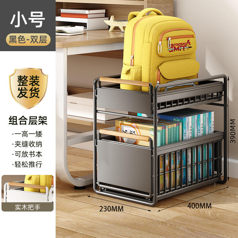 [Double couche petite] Noir - Manche en bois, sans roulettes