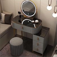 Bureau de toilette en L blanc avec plateau en verre, tiroir et miroir LED, station de charge intégrée et armoire de rangement pour la vente en gros