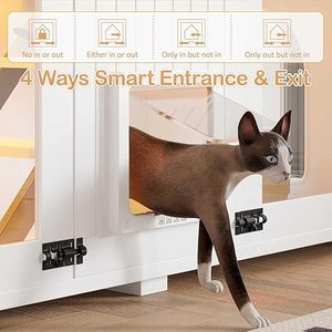 Meuble pour litière <span class=keywords><strong>de</strong></span> chat dissimulée avec LED, rangement, maison pour chat en bois fermée, escaliers, style ferme, adapté au salon, à la chambre à coucher - Product Image 4