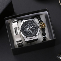 Nouvelle montre à quartz pour homme avec bracelet en acier, calendrier, ensemble cadeau de 3 pièces, mode, sport, affaires, anniversaire, Noël