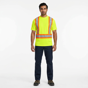 Reflective Stripes <b>Hi</b> <b>Vis</b> Workwear Construction <b>Hi</b> <b>Vis</b> Safety Work <b>T</b> <b>Shirt</b> Half Sleeve Reflective High Visibility Tshirt - Product Image 1