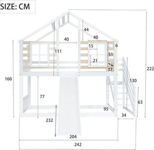 Litera <span class=keywords><strong>infantil</strong></span> con certificación EN474, cama individual de <span class=keywords><strong>madera</strong></span> maciza con escaleras y rejilla con tobogán y ventana, color blanco - Product Image 2