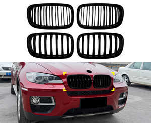 Parrilla Delantera Negra AURON Estilo Riñón Doble Listón ABS para X5 X6 E70 E71 2007-2013, Parrilla de Modificación para Automóvil - Product Image 1