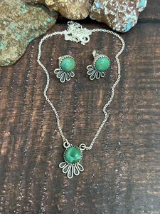 ชุดสร้อยคอและต่างหูเงินแท้ทำมือประดับด้วยพลอยคิงแมนเทอร์ควอยซ์สำหรับเป็นของขวัญ - Product Image 5