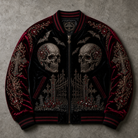 Blouson universitaire en velours personnalisé pour homme, broderie crâne cimetière, blouson bomber gothique à strass, streetwear OEM, vente en gros