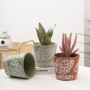 Leaf pattern design unique nordic matte cement pots decorative flower planters indoor plant garden pots for plant