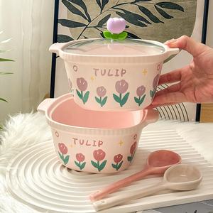 ชุดชามก๋วยเตี๋ยวลายดอกทิวลิปชามเซรามิกพร้อมฝาแก้วพิมพ์โลโก้ Laimi - Product Image 2