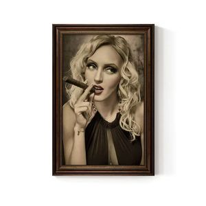 Estilo industrial Poster Charuto Bar Arte <span class=keywords><strong>Vintage</strong></span> Fumar Menina Canvas Impressões Moldura Personalizada Tamanhos - Product Image 2