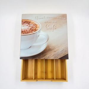 Caja de almacenamiento de cápsulas de café de bambú con divisiones, organizador deslizante de escritorio para bolsas de café, té y vasos de papel - Product Image 1
