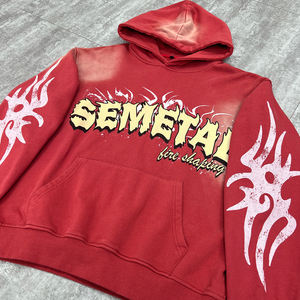 Streetwear de haute qualité sweat à capuche de créateur surdimensionné sweats pour hommes en détresse épais imprimé lavé sweat à capuche personnalisé - Product Image 4